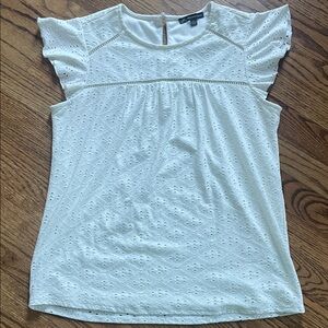 Adrianna Papell White Eyelet Flutter Sleeve Blouse